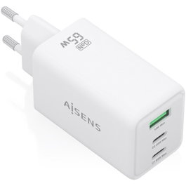Aisens Cargador GaN 65W con 2xUSB-C y 1xUSB-A Blanco
